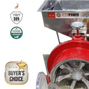 Prix de l'atta chakki de 100 kg par heure - gros plan du trémie en inox - Reindeer Machinery
