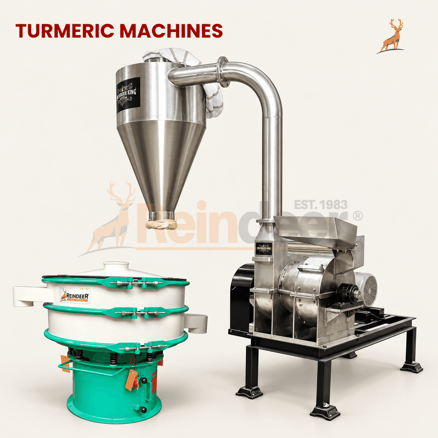 machine à moudre le curcuma - machine en ac inox 304 avec tamis vibrant - reindeer machinery